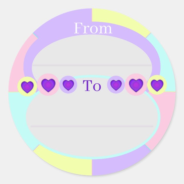 Pastel colors & purple hearts beating classic round sticker (Front)