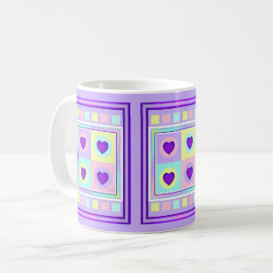 Pastel colors & purple hearts beating coffee mug