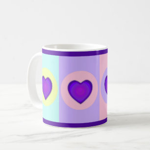 Pastel colors & purple hearts beating coffee mug