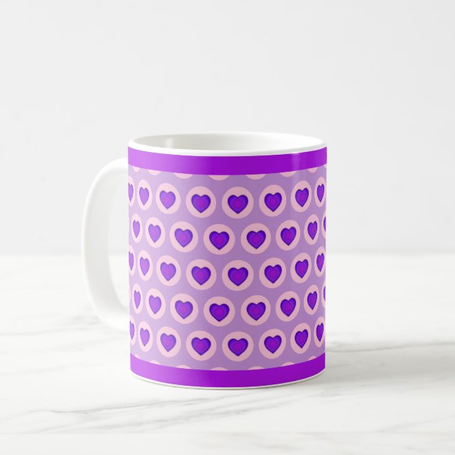 Pastel colors & purple hearts beating coffee mug (Front Left)