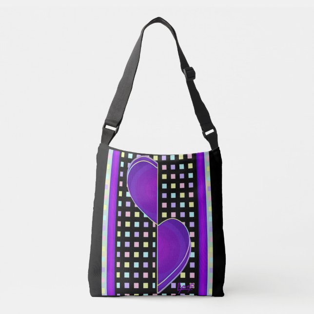 Pastel colors & purple hearts beating crossbody bag (Front)