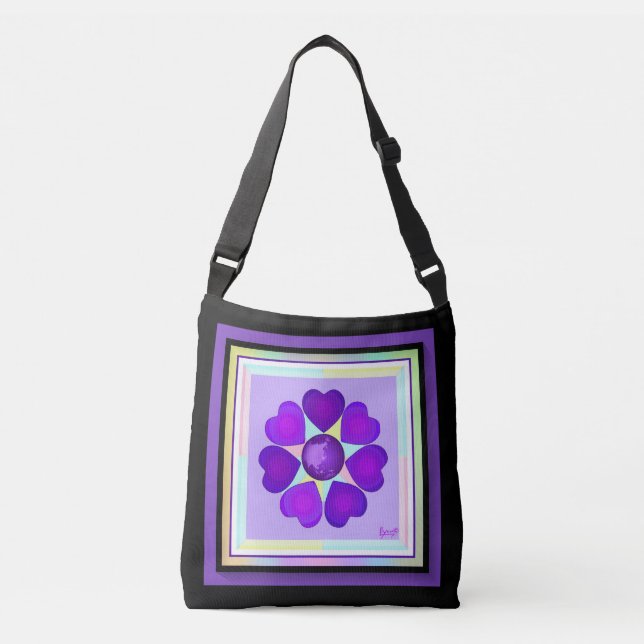 Pastel colors & purple hearts beating crossbody bag (Front)