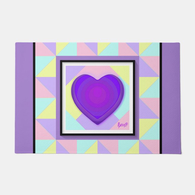 Pastel colors & purple hearts beating doormat (Front)
