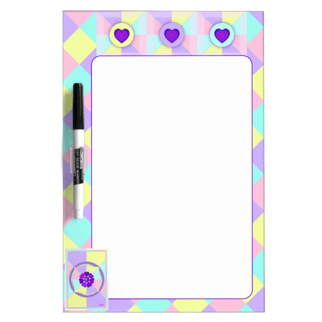 Pastel colors & purple hearts beating dry erase board (Front)