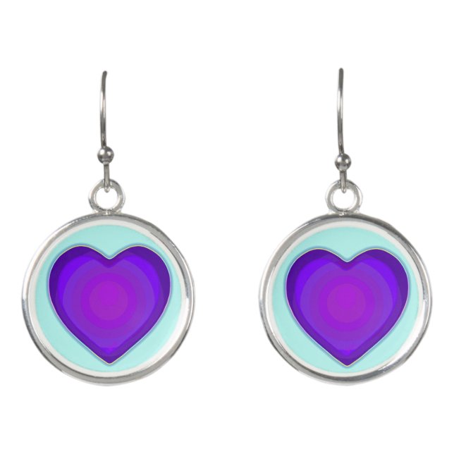 Pastel colors & purple hearts beating earrings (Front)