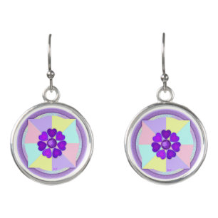 Pastel colors & purple hearts beating earrings