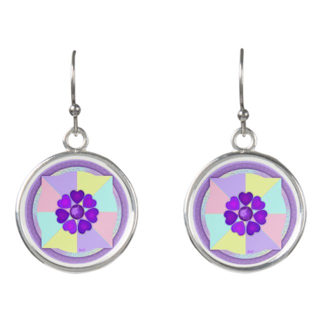 Pastel colors & purple hearts beating earrings (Front)
