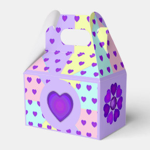 Pastel colors & purple hearts beating favor boxes