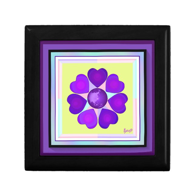 Pastel colors & purple hearts beating gift box (Front)