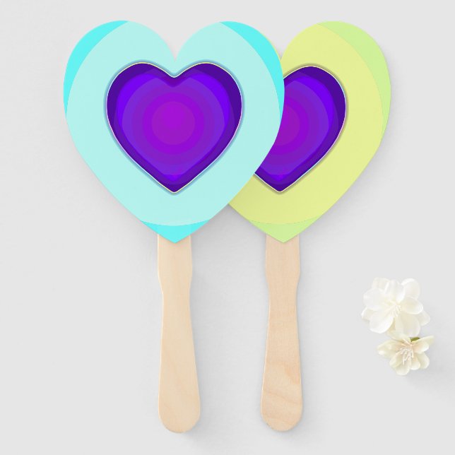 Pastel colors & purple hearts beating hand fan (Front and Back)