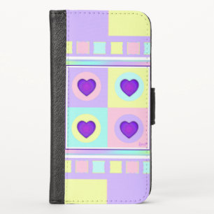 Pastel colors & purple hearts beating iPhone x wallet case