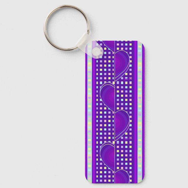 Pastel colors & purple hearts beating keychain (Front)