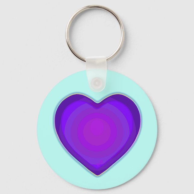 Pastel colors & purple hearts beating keychain (Front)