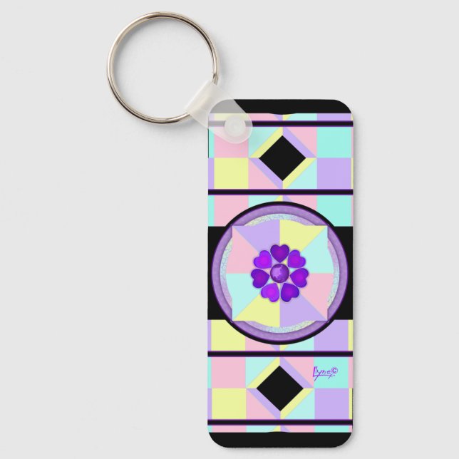 Pastel colors & purple hearts beating keychain (Front)