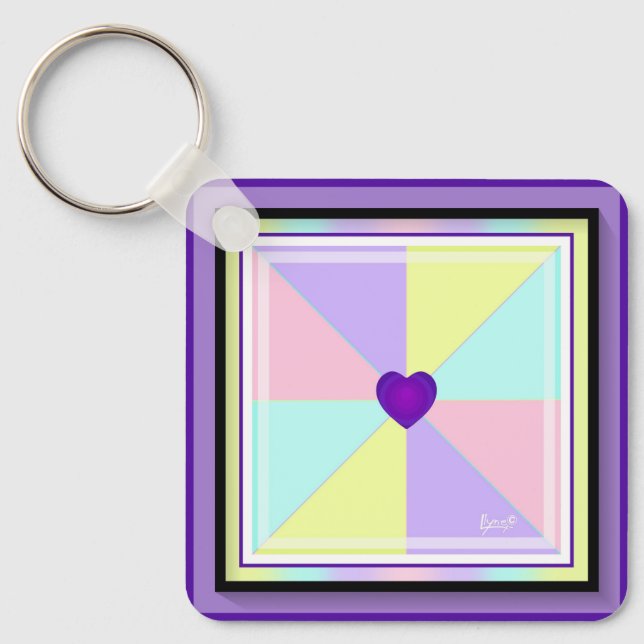 Pastel colors & purple hearts beating keychain (Front)