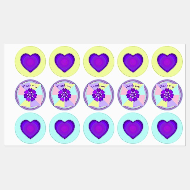 Pastel colors & purple hearts beating labels (Sheet)