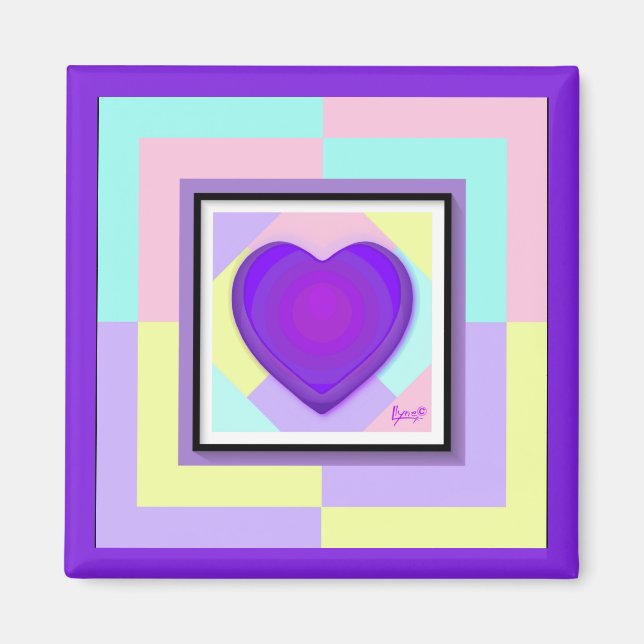 Pastel colors & purple hearts beating magnet (Front)