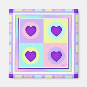 Pastel colors & purple hearts beating magnet