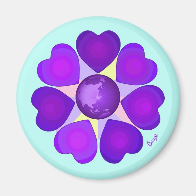 Pastel colors & purple hearts beating magnet (Front)
