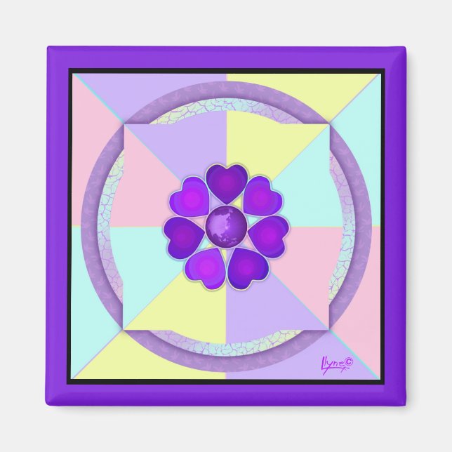 Pastel colors & purple hearts beating magnet (Front)