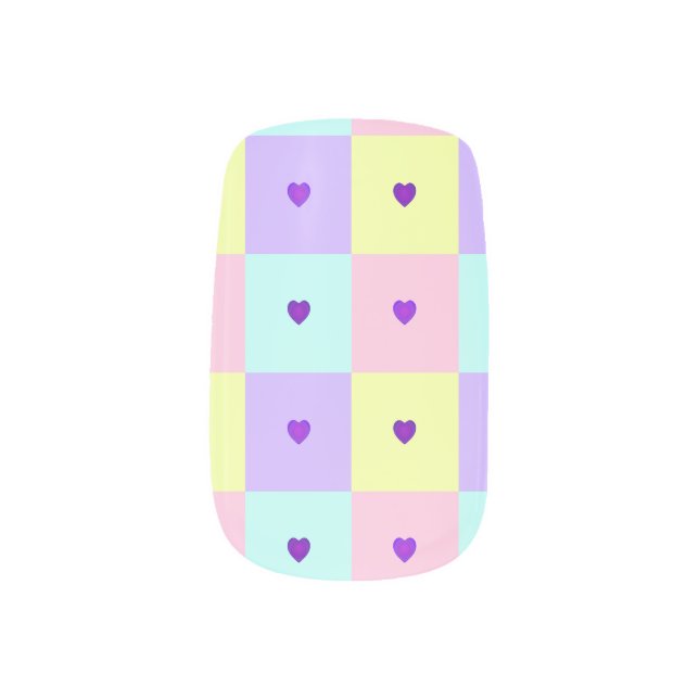 Pastel colors & purple hearts beating minx nail art (Left Thumb)