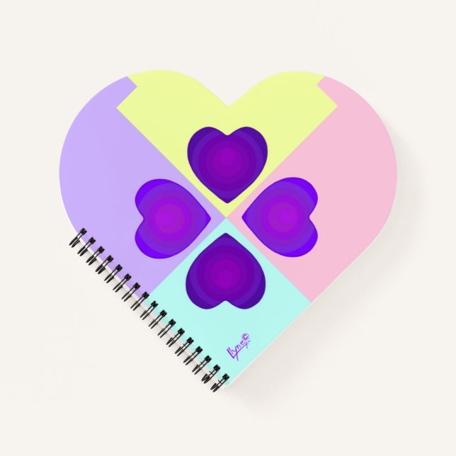 Pastel colors & purple hearts beating notebook (Front)