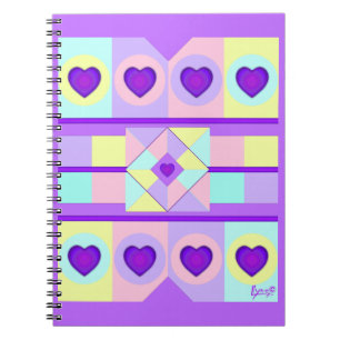 Pastel colors & purple hearts beating notebook