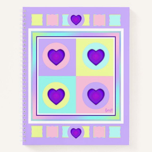 Pastel colors & purple hearts beating notebook (Front)
