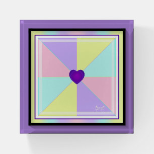 Pastel colors & purple hearts beating paperweight
