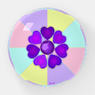 Pastel colors & purple hearts beating paperweight