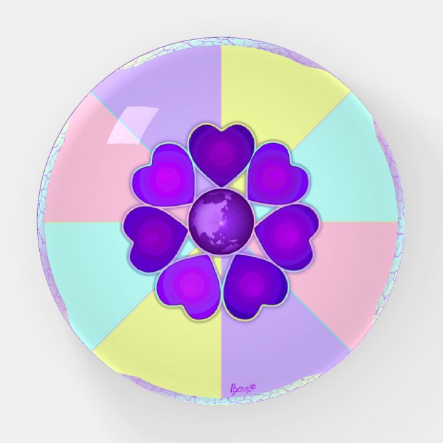 Pastel colors & purple hearts beating paperweight (Front)