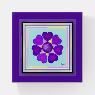 Pastel colors & purple hearts beating paperweight