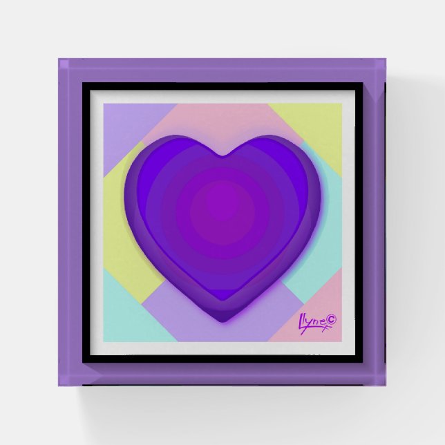 Pastel colors & purple hearts beating paperweight (Front)