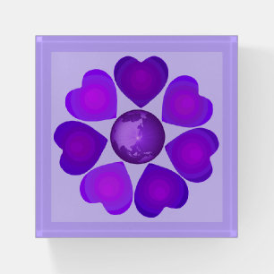 Pastel colors & purple hearts beating paperweight