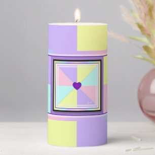 Pastel colors & purple hearts beating pillar candle
