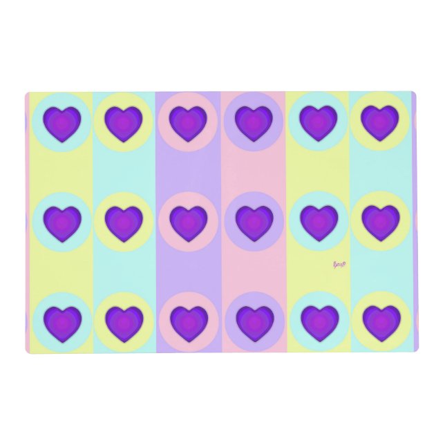 Pastel colors & purple hearts beating placemat (Front)