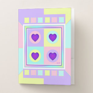 Pastel colors & purple hearts beating pocket folder