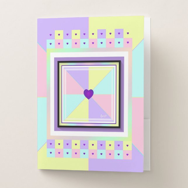 Pastel colors & purple hearts beating pocket folder (Front)