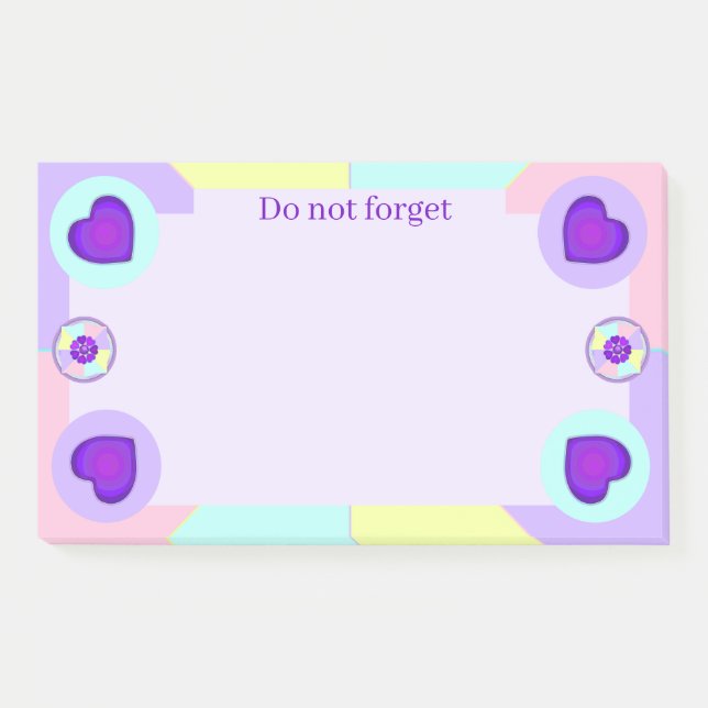 Pastel colors & purple hearts beating post-it notes (Front)