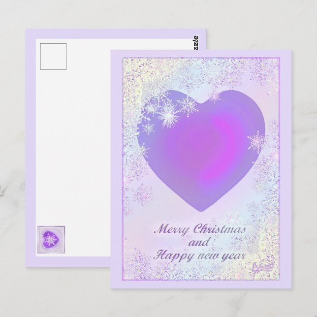 Pastel colors & purple hearts beating postcard (Front/Back)