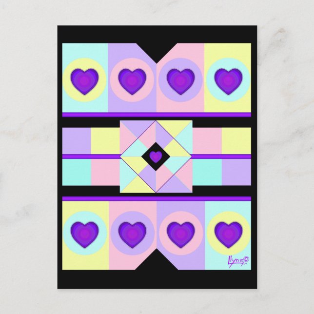 Pastel colors & purple hearts beating postcard (Front)