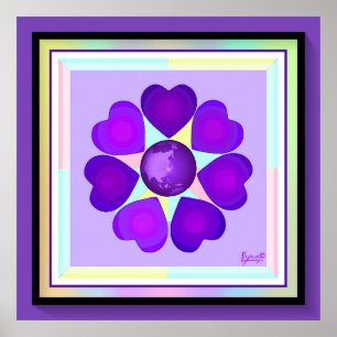 Pastel colors & purple hearts beating poster