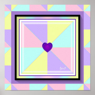 Pastel colors & purple hearts beating poster