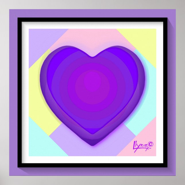 Pastel colors & purple hearts beating poster (Front)