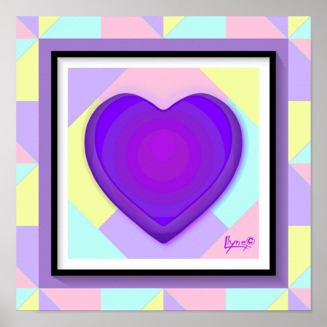 Pastel colors & purple hearts beating poster (Front)