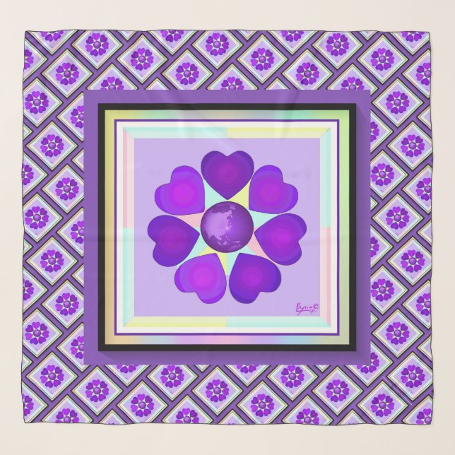 Pastel colors & purple hearts beating scarf (Front)