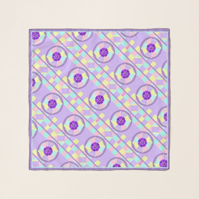 Pastel colors & purple hearts beating scarf (Front)