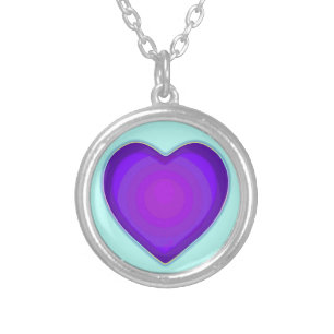 Pastel colors & purple hearts beating silver plated necklace
