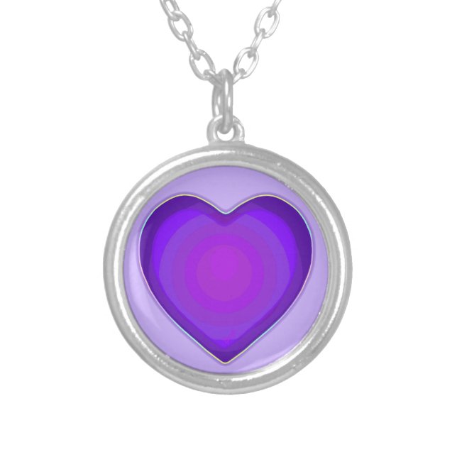 Pastel colors & purple hearts beating silver plated necklace (Front)