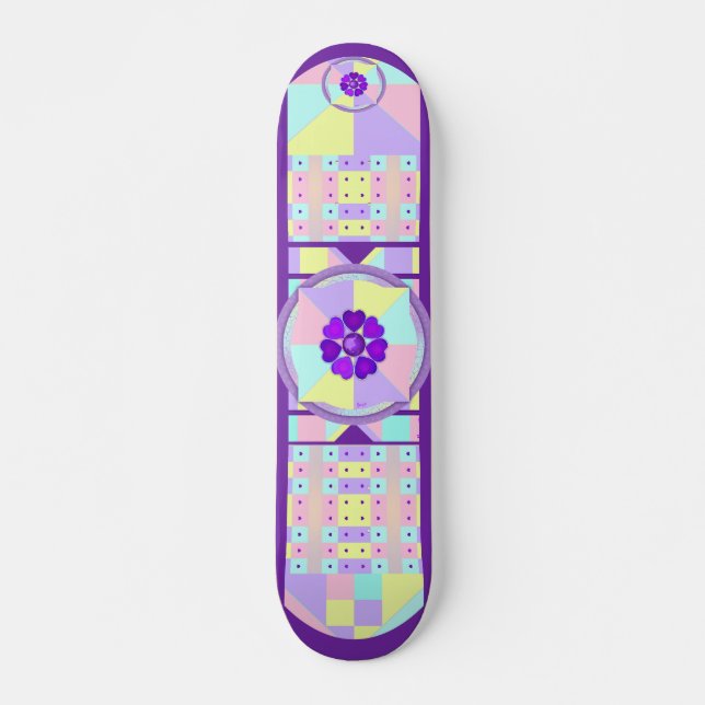 Pastel colors & purple hearts beating skateboard (Front)